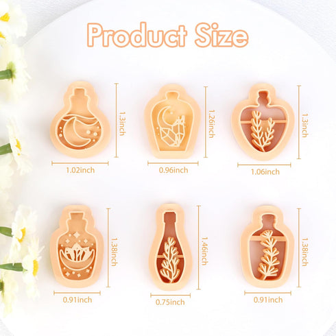 Puocaon Potion Bottle Clay Cutters - 6 Shapes Embossing Plants Bottle Polymer Clay Cutters, Celestical Clay Cutters for Polymer Clay Jewelry, Crys...