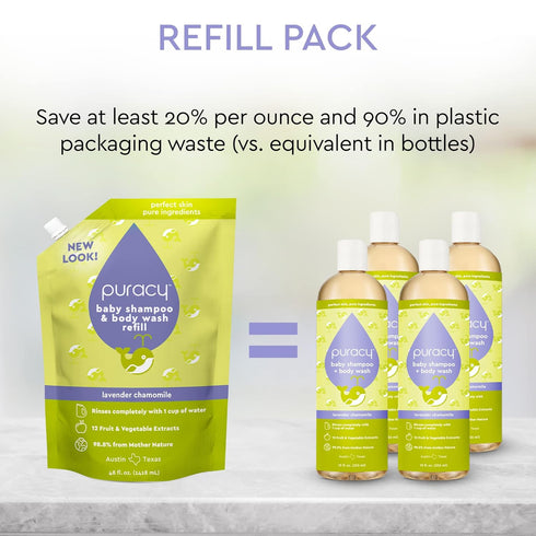 Puracy Baby Shampoo & Body Wash for Children - Pure Ingredients with 12 Fruit & Vegetable Extracts for Silky Smooth Skin, Gentle Lavender Chamomil...