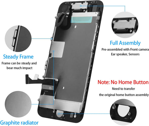 for iPhone 8 Screen Replacement Black Full Assembly 4.7" 3D Touch LCD Display Screen Digitizer for A1863, A1905, A1906 with Front Camera+Earpiece+...