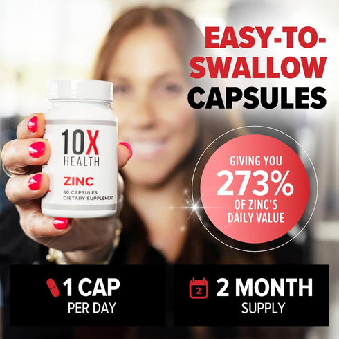 10X Health Zinc Picolinate - Contains Zinc 30mg for DNA & Protein Synthesis, Overall Wellness & Immune Support Supplement - Zinc Supplements - 60 ...