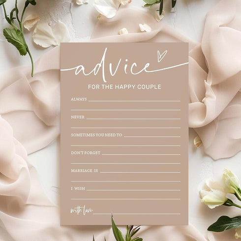 Bridal Shower Games Cards, Advice for The Happy Couple, Bridal Shower Games 25 Guests, Engagement Party Wedding Games for Guests, Minimalist Brown...