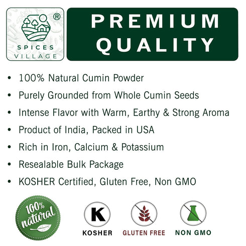 SPICES VILLAGE Cumin Powder (8 oz) - Purely Ground from Whole Cumin Seeds, All Natural Fresh Cumin Spice, Premium Grade Cumin Seasoning - Kosher C...