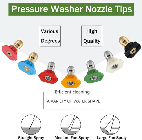 Pressure Washer Nozzles Tips Set, 5 Degrees Nozzles with 2 Second Story Nozzles, 1/4 Inch Quick Connect, 7 Pack, Orifice 3.0...