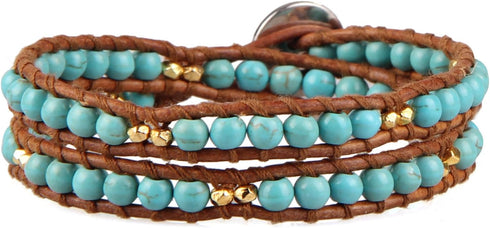 KELITCH Turquoise Beaded Bracelets 2 Wrap Leather Bracelets Fashion Jewelry...