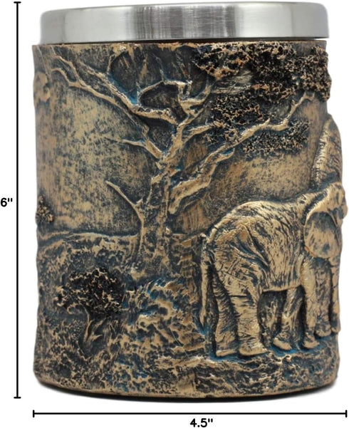 Ebros Animal Totem Spirit Safari Elephant And Calf Family Mug Textured With Rustic Textured Tree Bark Design In Painted Bronze Finish 12oz Drink B...