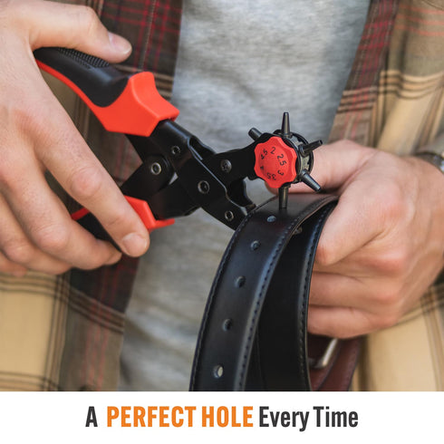 Professional Heavy Duty Belt Hole Puncher for Leather, Multi-Size Rotary Leather Hole Punch Tool Set with Ergonomic Handles for Easy, Precise Belt...