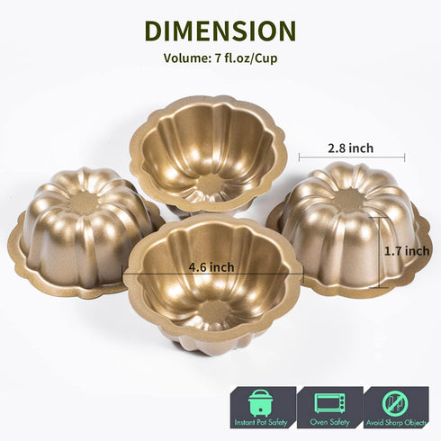 Mini Budtcake Pan, Air Fryer Cake Pan Egg Mold 4 Inch Nonstick Fluted Lava Cake Pans Mini Chocoflan Mold Flan Mold Individual Baking Cups Pumpkin ...
