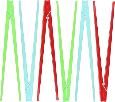 Set of 6 Plastic Chopsticks with Spring-Loaded Clothespin Design – Easy-to-Use Training Chopsticks in Red, Green, and Blue...