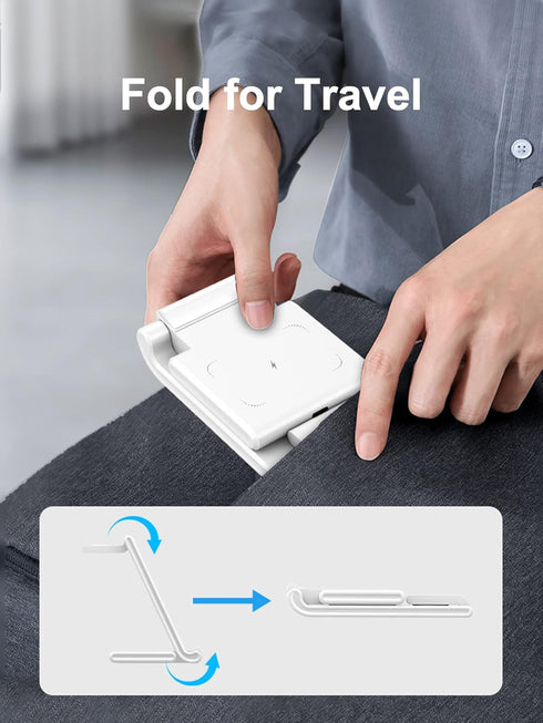 Wireless Charging Station, Foldable Charger Stand for iPhone 14/13/12/Pro/Plus/11/XS/XR/X/8/Samsung Galaxy, Wireless Charger 3 in 1 Compatible wit...