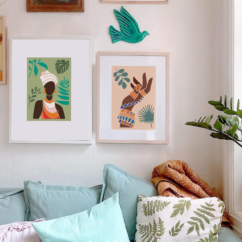 FINGERINSPIRE 6PCS African Tribal Women Stencils 11.7x8.3 inch Plastic Tropical Plant Craft Stencil Large African Girl Stencil Templates with Ring...