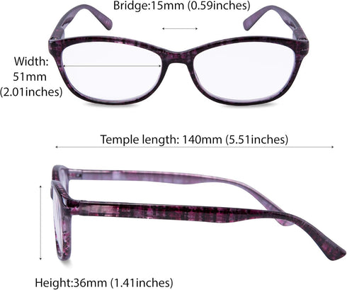 EYEGUARD 2 Pairs Reading Glasses for Women Ultra Clear Spring Hinge Readers +3.00...