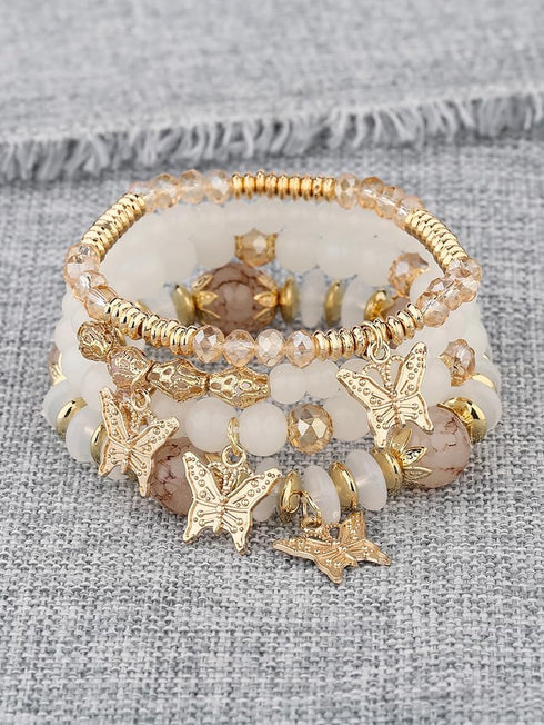 Bohemian Bracelets for Women Gold Beaded Stackable Stretch Bracelet Set Butterfly Elastic Multilayer Colorful Charm Bracelets Summer Beach Jewelry...