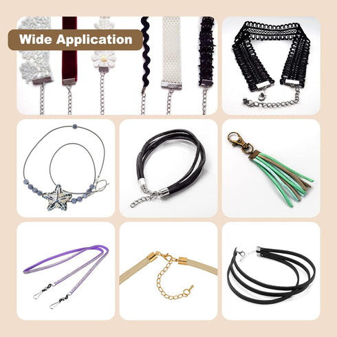 uxcell Jewelry Making Kit, 10/16/20mm Ribbon Crimp Clamp Ends, Bookmark Pinch with Jump Rings, Lobster Clasps, and Extension Chains for DIY Ribbon...