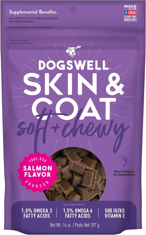 DOGSWELL Skin & Coat Soft & Chewy Dog Treats, Salmon, 14 oz. Pouch...
