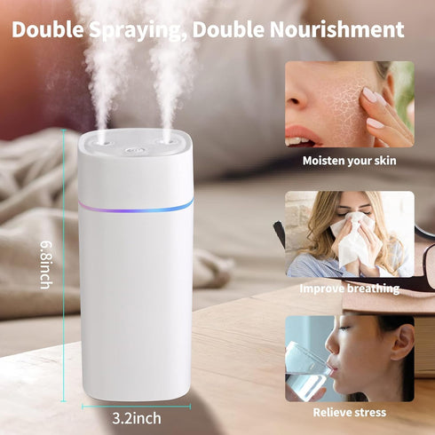 600ml Double Spray Small Humidifier for Bedroom, Mini Humidifier for Plant, Desk,Plant Humidifier with Double Spray, Portable Double Jet Humidifie...