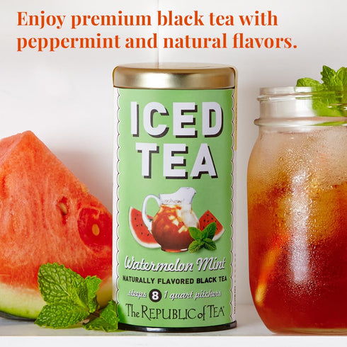 The Republic of Tea Iced Tea Watermelon Mint, 8 Count, Premium Fine Black Tea...