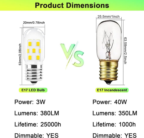 LED Microwave Light Bulb Over Stove Appliance 8206232A 40W Incandescent Equivalent, E17 LED Bulb Dimmable for Refrigerator, Range Hood, 3W 380LM W...