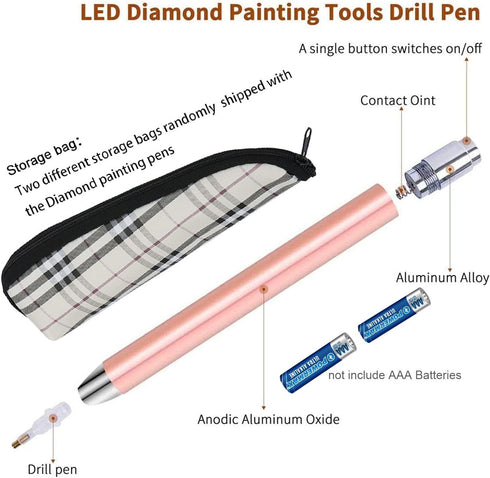 VAVCASE diamond art painting Pen with Light - 3PCS Diamond Dots Painting Tools -Lighting diamond art painting Tools 4 Pen Heads, Storage Bag-Nail ...