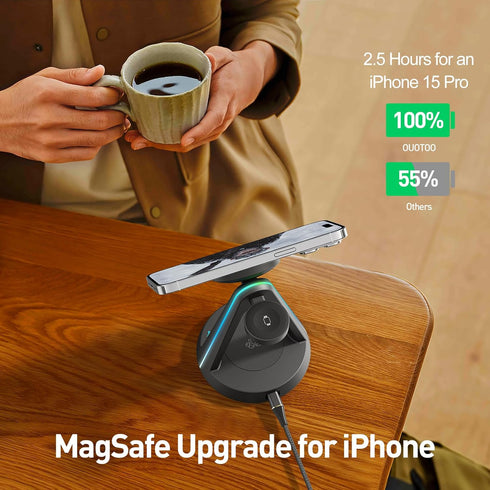 2024 Version RGB 3 in 1 Wireless Charging Station for iPhone Apple Watch AirPods Multiple Devices, Magnetic Wireless Charger Dock, Travel Charger ...