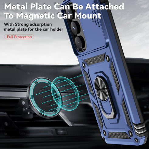 SunRemex for Samsung Galaxy S23 FE Case with HD Screen Protector,Samsung S23 FE Phone Case Built in Rotatable Metal Ring Holder Kickstand for Sams...