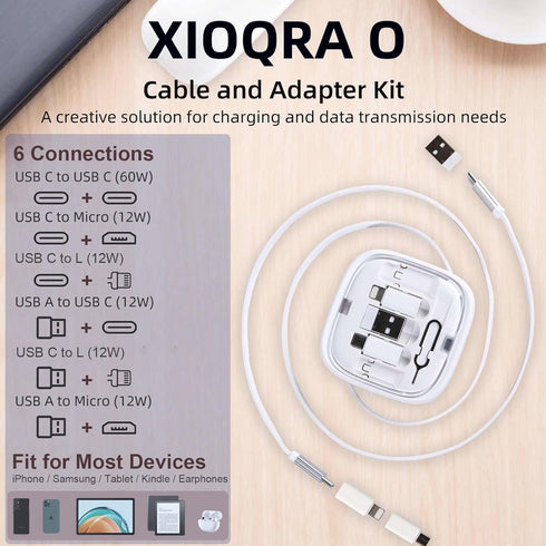 Multi Charging Cable Storage Box 2Pack, 3FT 60W Retractable USB C Cable, USB C Adapter Kit for USB A, Micro and Lightning Ports. Perfect for Trave...