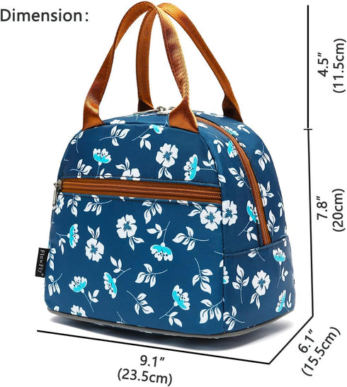 FlowFly Insulated Lunch Cooler Bag - Tote Bag Organizer for Women/Men, Floral#White...