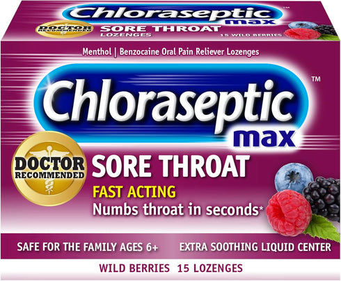 Chloraseptic Max Strength Sore Throat Lozenges, Wild Berries, 15 Count, 1 Pack...