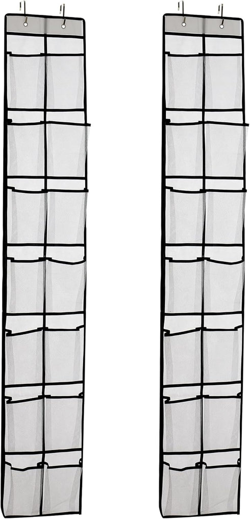 Over The Door Shoe Organizer, 14 Large Mesh Pockets Hanging Shoe Rack for Closet Organizers and Storage, White, 2-pack (white)...