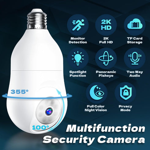 MCJ 2K / 4MP Light Bulb Security Camera 5G & 2.4G WiFi Security Cameras Wireless Outdoor Indoor 360 Camera for Home with Color Night Vision Motion...