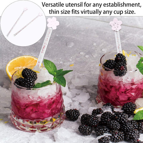 Toyvian 2pcs Glass Stirring Rod Reusable Coffee Stirring Swizzle Stick Beverage Stirrers with Cherry Blossom Head Round Top Stir Stirrers for Coff...