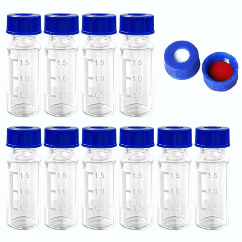 2mL Autosampler Vials, 9-425 HPLC Vials with Screw Cap, White PTFE & Red Silicone Septa, Borosilicate Sample Vial with Writing Area and Graduation...
