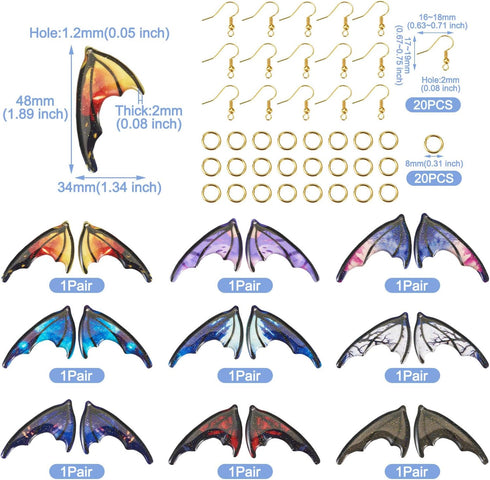 Beadthoven DIY 9 Pairs Halloween Dangle Earrings Making Kit Devil Bar Wing Charms Pendants with Golden Earring Hooks Jump Rings Colorful Gothic Va...