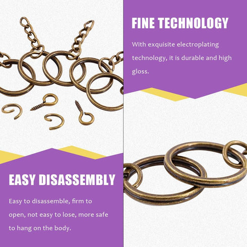 Swpeet 450Pcs 4/5 Inch 20mm Bronze Flat Key Chain Rings Kit, Including 150Pcs Split Keychain Rings with Chain and 150Pcs Jump Ring with 150Pcs Scr...