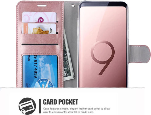 Galaxy S9 Wallet Case, Galaxy S9 Case, Premium PU Leather Wallet Flip Protective Case Cover w/Card Slots and Kickstand for Samsung Galaxy S9 (Rose...