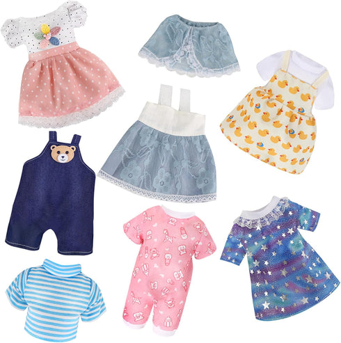 Alive Doll Clothes and Accessories - Baby Doll Dresses Fit for 10 11 12 Inch Girl Dolls, 6 Sets Doll Outfits Include Doll Dresses, Pajamas, One-Pi...