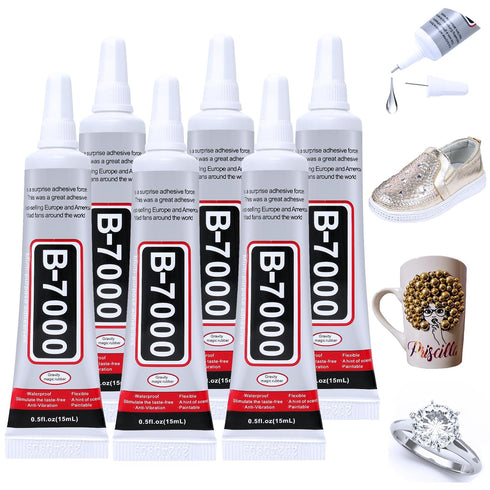 6PCS B7000 Jewelry Glue for Jewelry Making, FITTDYHE 15ML/0.5fl oz Clear Glue DIY Craft Glue Rhinestones Glue, Waterproof Stong Bond Adhesive Glue...