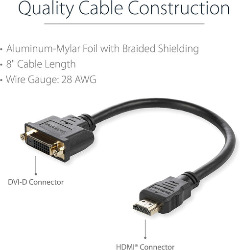 StarTech.com HDMI Male to DVI Female Adapter - 8in - 1080p DVI-D Gender Changer Cable (HDDVIMF8IN)...
