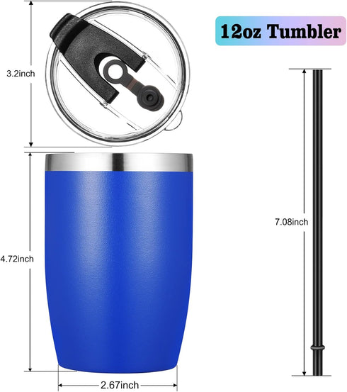 VEGOND Stainless Steel 12 oz Tumblers bulk Vacuum Insulated Double Wall Travel Tumbler with Lid and Straw Reusable Tumbler, Royal Blue 1 Pack...