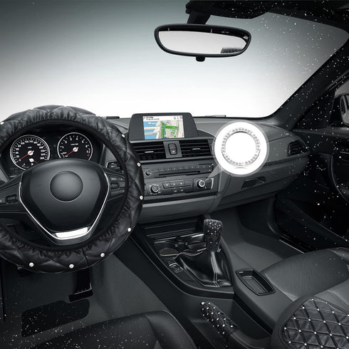 9 Pcs Bling Car Accessories Set for Women, Diamond Steering Wheel Cover, Rhinestone Center Console Pad Seat Safety Belt Pad Handbrake Cover Gear S...