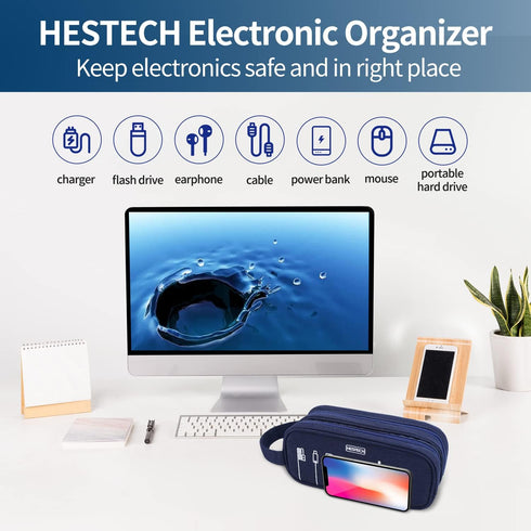 HESTECH Electronics Organizer Travel Charger Case Cord Cable Organizer Bag Portable Waterproof Double Layers All-in-one Storage for Charger Mouse ...