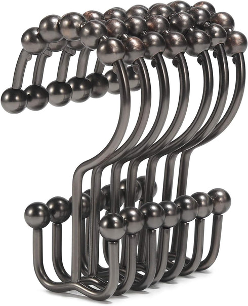 Shower Curtain Hooks, Goowin Shower Curtain Rings, Stainless Steel Shower Curtain Hooks Rust Proof Free Sliding Double Shower Hooks for Curtain, S...