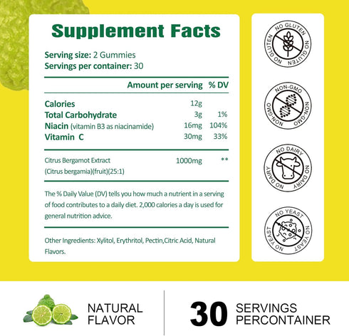 Citrus Bergamot Gummies for Healthy Cholesterol - All Natural Supplements 25:1 Extract from Italy Bergamot Supplement for Immune Support Healthy A...