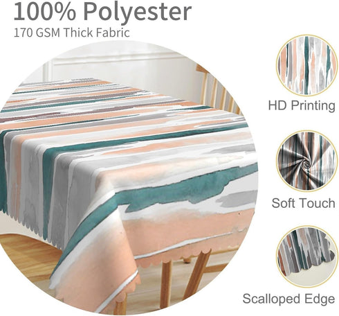 60x102inches Modern Rectangle Tablecloth Teal Orange Grey Abstract Painting Aesthetic Stripe Table Cloth Washable and Reusable Fabric Table Cover ...