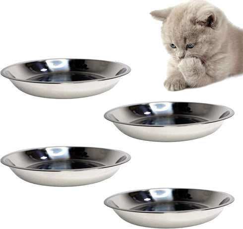 kathson Stainless Steel Whisker Relief Cat Bowl, 4 pcs Shallow and Wide Bowls, Pet Cat & Dog Feeding Large Dishes Fits with Elevated Stands Pet Bo...
