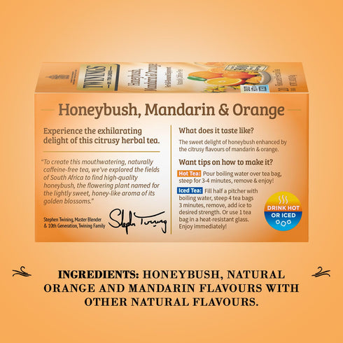 Twinings Honeybush, Mandarin, & Orange Herbal Tea Individually Wrapped Bags, 20 Count (Pack of 1), Naturally Caffeine-Free, Enjoy Hot or Iced, 20 ...