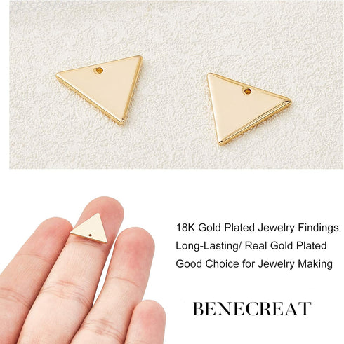 BENECREAT 30Pcs 18K Gold Plated Triangle Charms - 14x12mm Pendants for Necklace, Bracelet & Earring DIY...