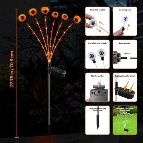 Scary Eyeballs Solar Halloween Lights Outdoor,2PACKS 12LED Halloween Decorations with 3D Floating Scary Eyeballs Magic Lights,Solar Spooky Lights ...