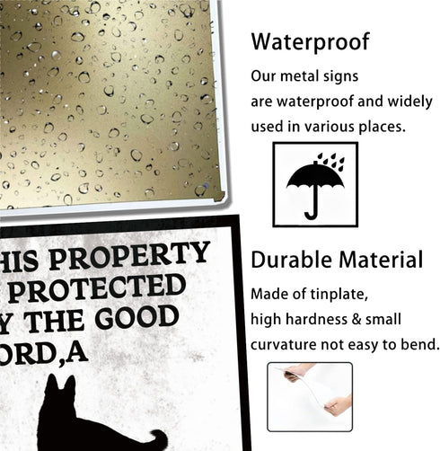 Funny Dogs Metal Tin Signs Beware Of Dog Sign Warning Signs Fence German Shepherd Sign This Property Is Protected By The Good Lord Metal Signs Hom...