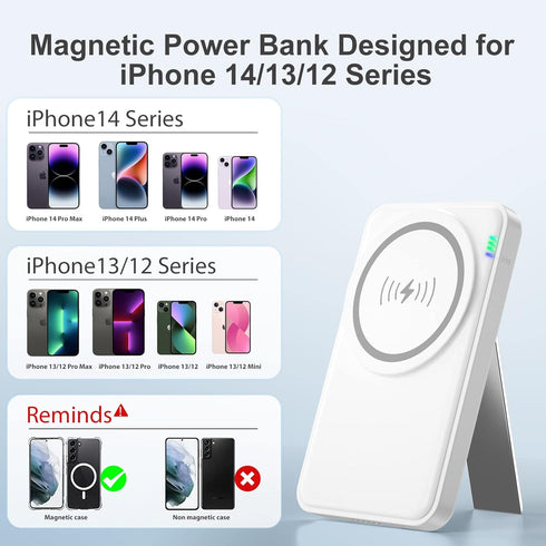 Mag Safe Battery Pack - 5000mAh Magnetic Wireless Portable Charger, Foldable Wireless Power Bank Stand for MagSafe Battery PD 20W Fast Charging fo...