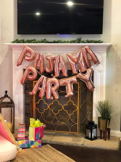 LaVenty Set of 11 Rose Gold PAJAMA PARTY Balloons PAJAMA PARTY Banner Pajama Party Decor Slumber Party Spa Party Balloons...